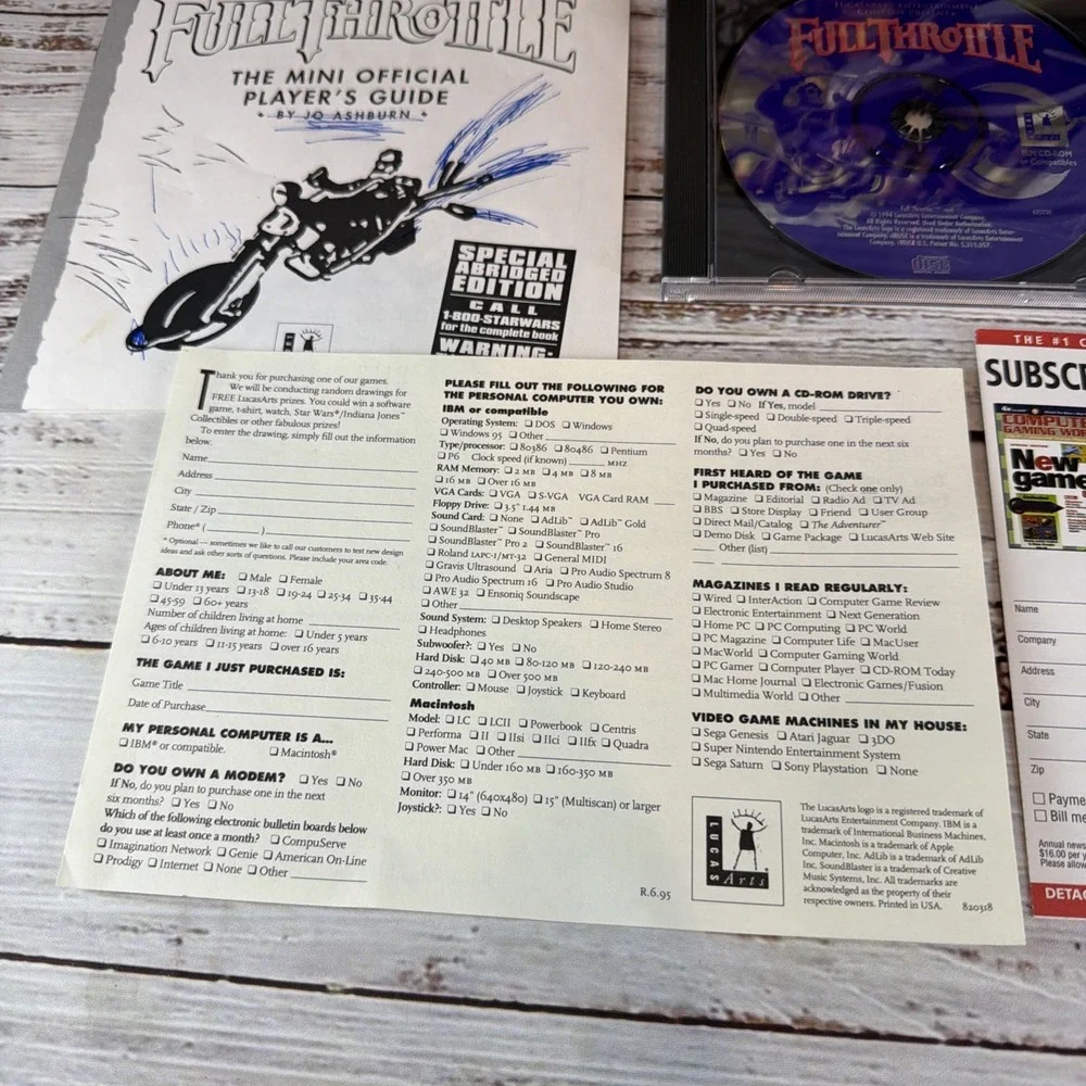 Full Throttle (PC, 1995) - LucasArts - Rare Complete (CIB) Big Box - VERY GOOD!